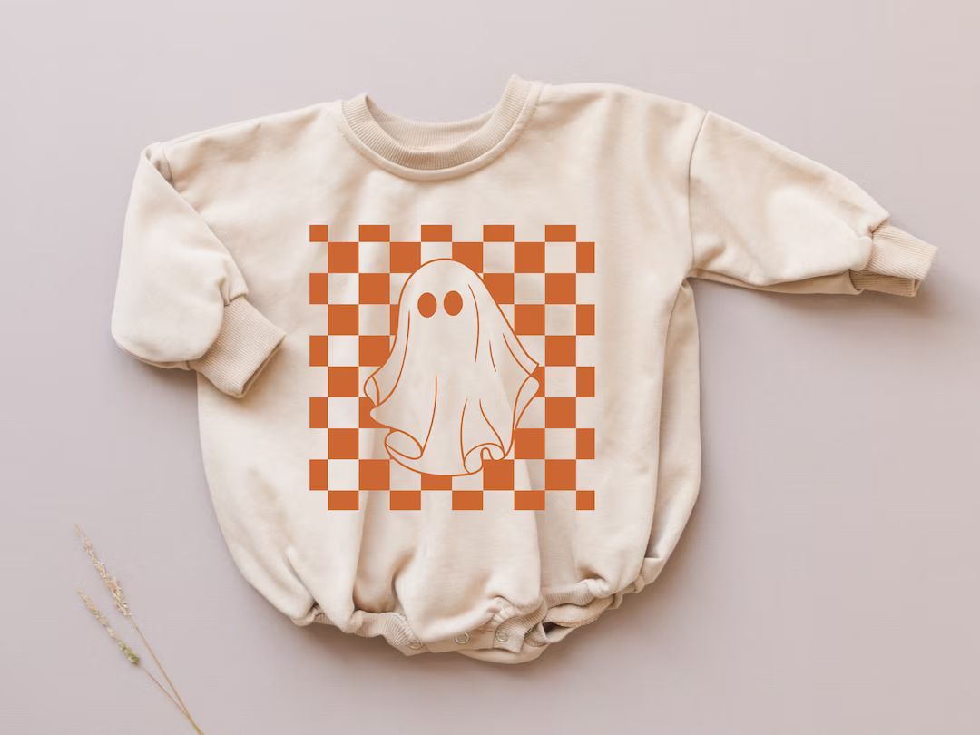 Retro Ghost Graphic Oversized Sweatshirt Romper Fall Baby - Etsy | Etsy (US)