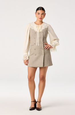 ASTR the Label | Luna Double-Breasted Lace Trim Dress in Taupe |  Size XS | ASTR The Label (US)