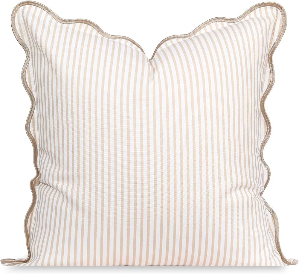 Hofdeco Premium Coastal Patio Indoor Outdoor Scalloped Throw Pillow Cover Only, 20"x20" Water Rep... | Amazon (US)