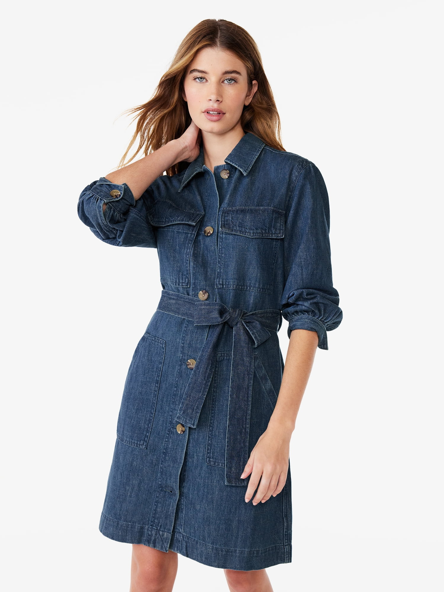 Free Assembly Women's Belted Utility Mini Dress with Long Sleeves, Sizes XS-XXL - Walmart.com | Walmart (US)