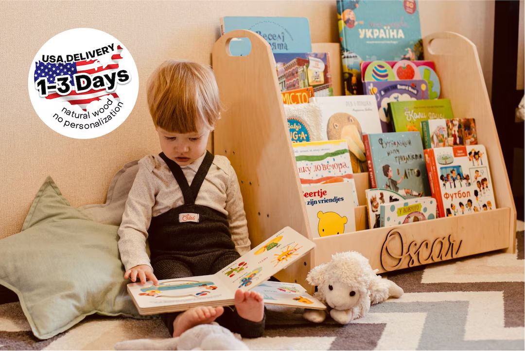 Montessori toddler bookshelf, Large modern bookcase, Nursery shelf Book stand Montessori furnitur... | Etsy (US)