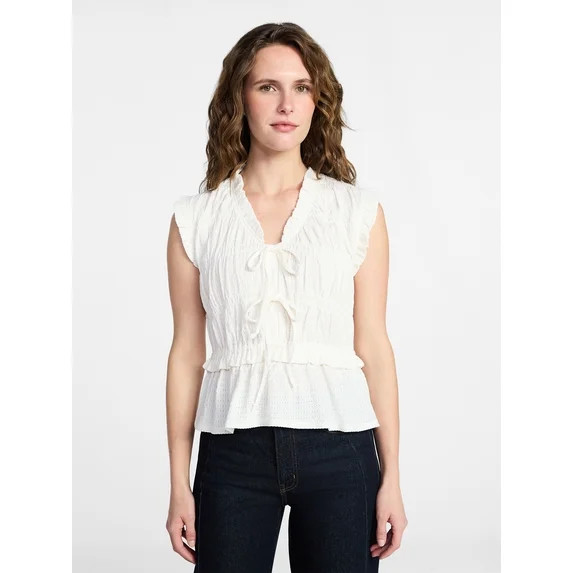 Time and Tru Women's Textured Tie Front Top, Sizes XS-XXXL | Walmart (US)