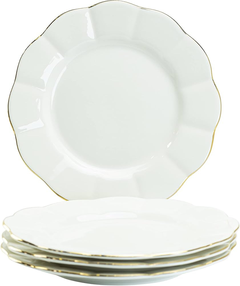 Gracie China by Coastline Imports Gracie China Porcelain White Gold Scallop 8-Inch Set of 4 Salad... | Amazon (US)