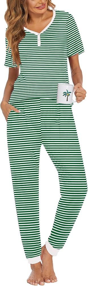 Ekouaer Pajamas for Women Set 2 Piece Lounge Set Short Sleeve Pjs Joggers Long Pants Sleepwear wi... | Amazon (US)