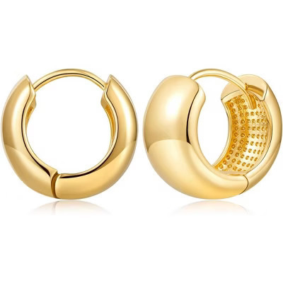 Chunky Gold Huggie Earrings - 18K Gold Plated, Hypoallergenic Hoops for Women & Men Style 1 One Size | Target