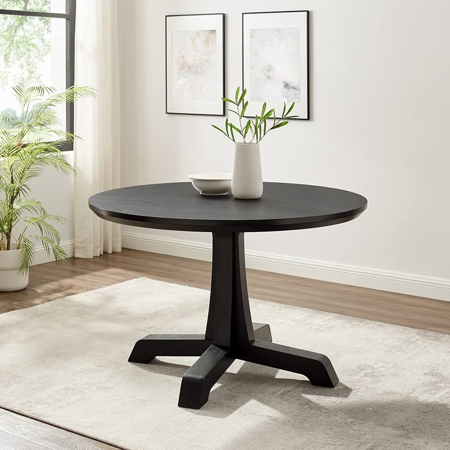 Walker Edison Caely Modern Simple Round Dining Table with Pedestal Base, 48 Inch, Black | Amazon (US)
