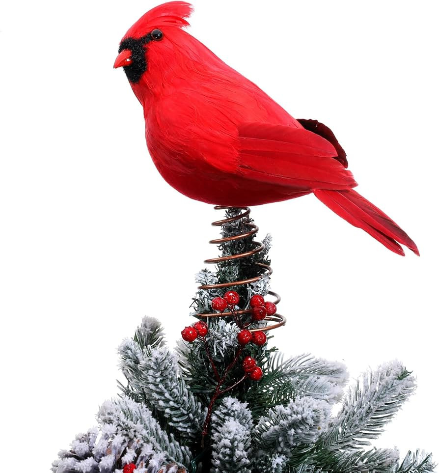 Retisee 11.8'' Cardinal Christmas Tree Topper Red Cardinal Christmas Tree Decoration Red Bird Chr... | Amazon (US)