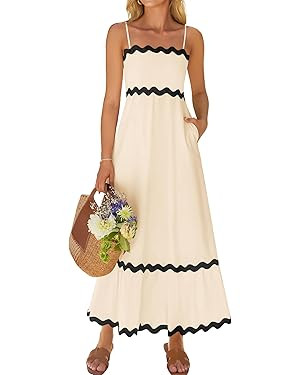 ZESICA Women's 2025 Summer Spaghetti Straps Sleeveless Backless Sundress Flowy Smocked Lace Swing... | Amazon (US)