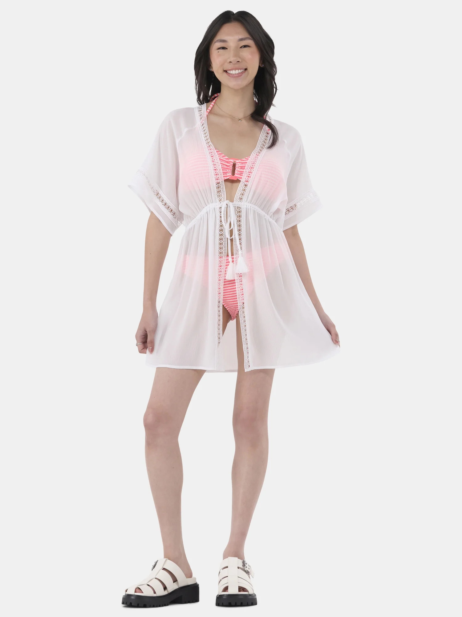 No Boundaries Women's Tie Front Duster Coverup, Sizes XXS - XXL - Walmart.com | Walmart (US)