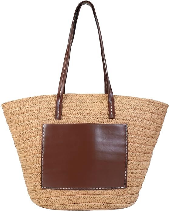 Straw Tote Bag Shoulder Bag for Women Straw Beach Bag Handbag Soft Bohemian Hobo Bag Casual Beach... | Amazon (US)
