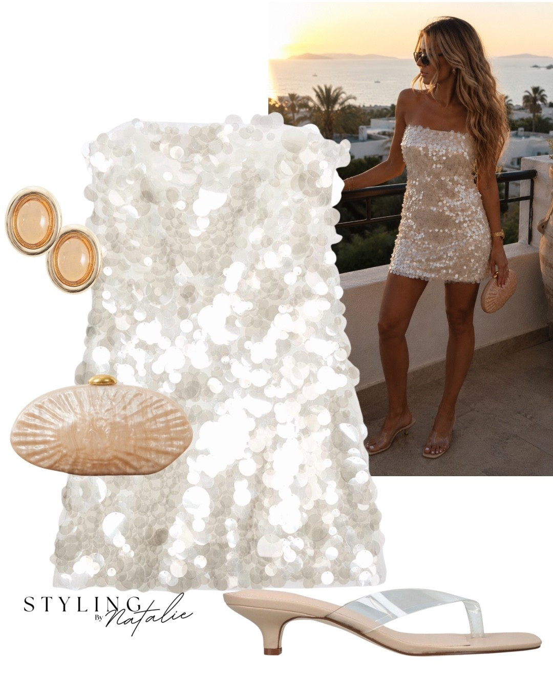 Summer sequins ✨
Chunky sequin bandeau dress, beige kitten heels with vinyl strap, nude clutch bag and stud earrings.


 🏷️ Ibiza dress, beach club, summer party dress, summer dress, holiday outfit, summer night look, Mykonos look, Saint Tropez, Dubai style, Zara style, hen do, batchorette @Zara

#LTKsummer #LTKuk #LTKpartywear