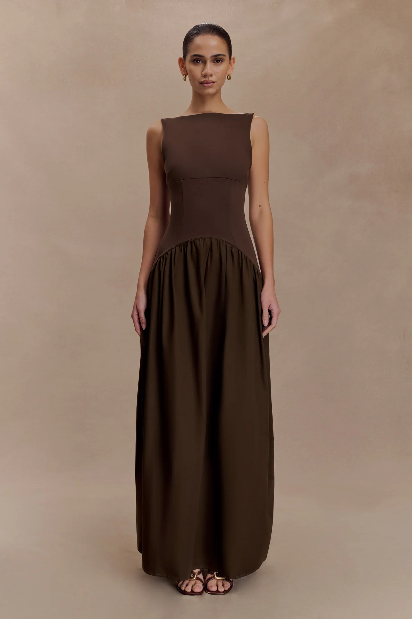 Acacia Contrast Sleeveless Maxi Dress - Chocolate | Meshki (APAC)
