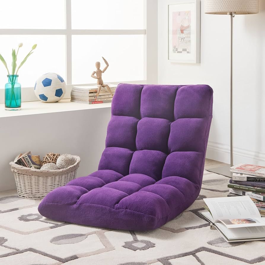 Loungie Super-Soft Folding Adjustable Floor Relaxing/Gaming Recliner Chair, Purple | Amazon (US)