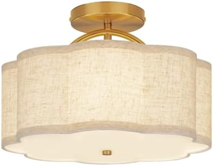 Semi Flush Mount Ceiling Light, 11.8" Modern 3-Light Fixture with Petal-Shaped Cream Beige Linen ... | Amazon (CA)