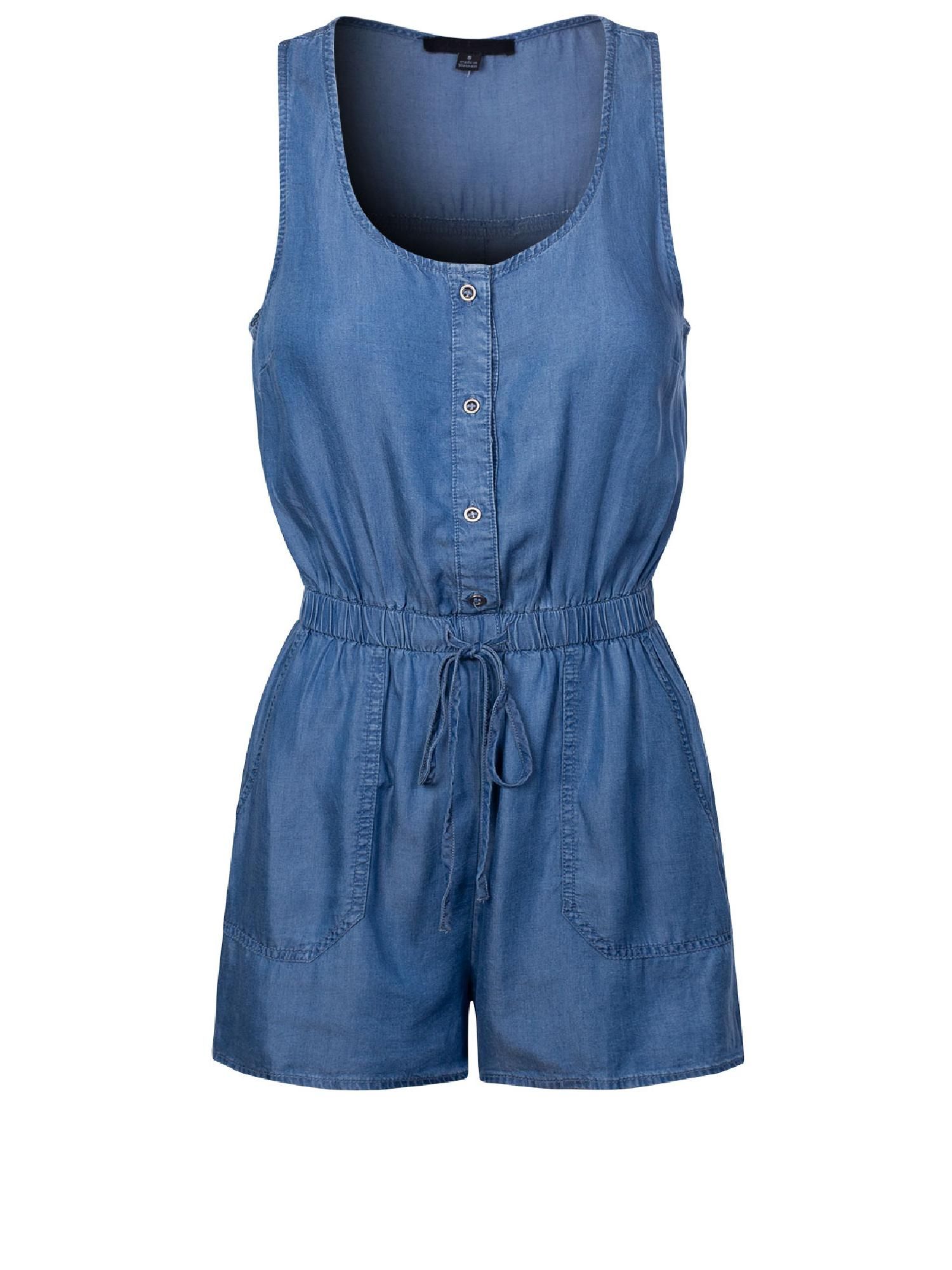 Made by Olivia Women's Chambray Drawstring Button Down Sleeveless Jumpsuit | Walmart (US)