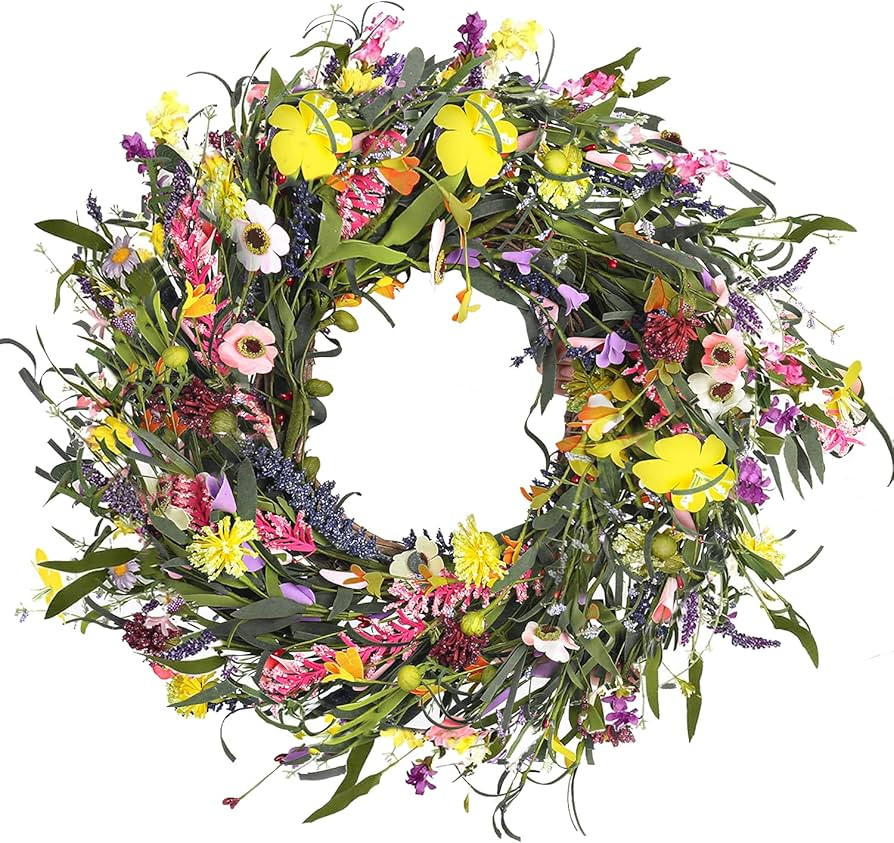 Sggvecsy Daisy and Lavender Wreath 22’’ Wildflower Wreath Spring and Summer Wreath Artificial... | Amazon (US)