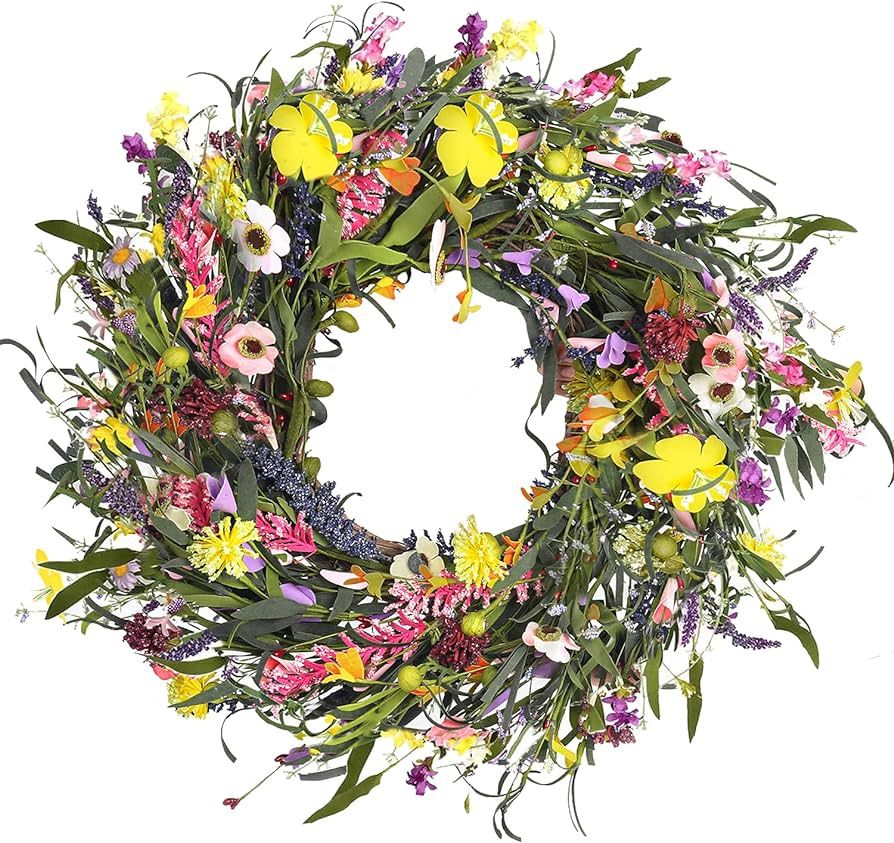 Sggvecsy Daisy and Lavender Wreath 22’’ Wildflower Wreath Spring and Summer Wreath Artificial... | Amazon (US)