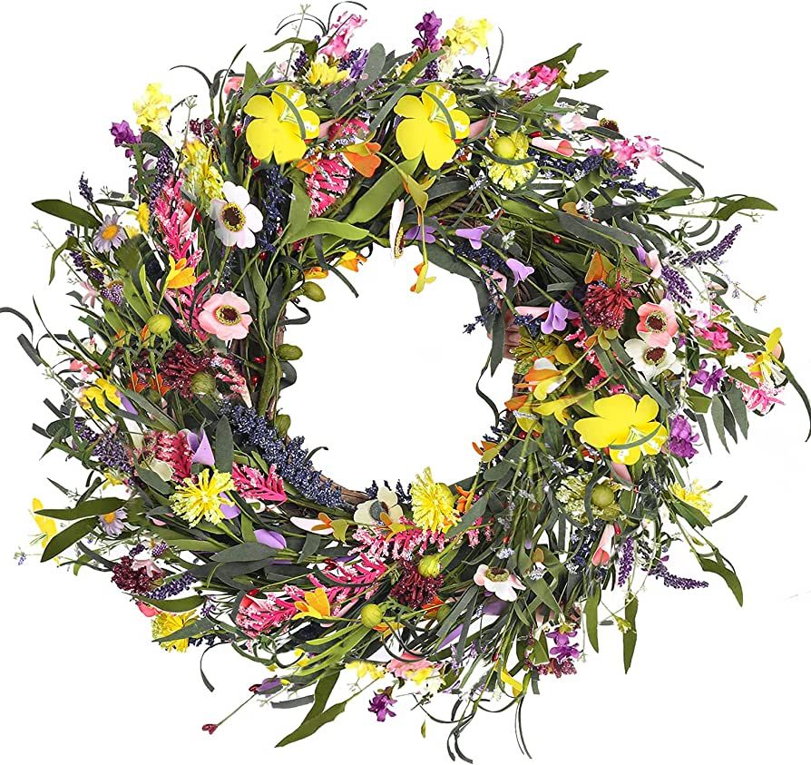 Sggvecsy Daisy and Lavender Wreath 22’’ Wildflower Wreath Spring and Summer Wreath Artificial... | Amazon (US)