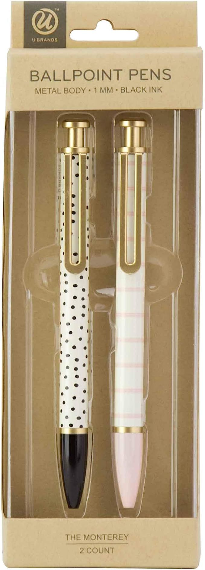 U Brands 'The Monterey' Retractable Ballpoint Pen, Striped, Black Ink, 2-Pack (486U06-48) | Amazon (US)