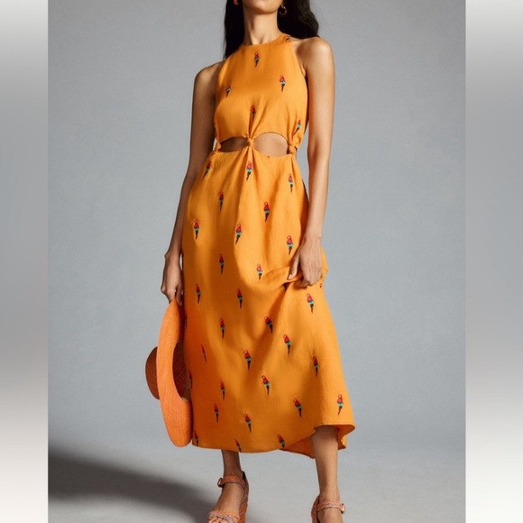 New FARM Rio Linen Embroidered Parrot Maxi Dress | Poshmark