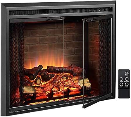 PuraFlame Klaus Electric Fireplace Insert with Fire Crackling Sound, Glass Door and Mesh Screen, ... | Amazon (US)