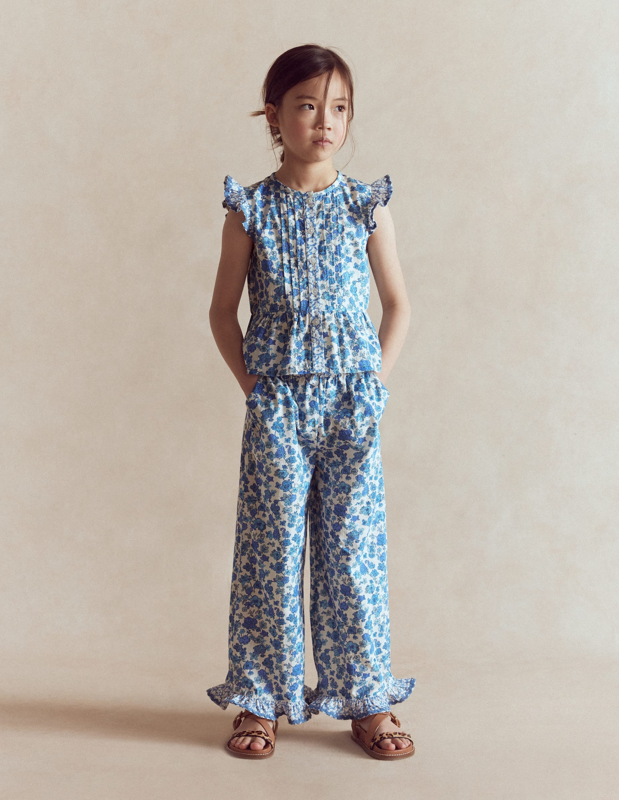 Frill Hem Pants-Blue Floral Hotch Potch | Boden (US)
