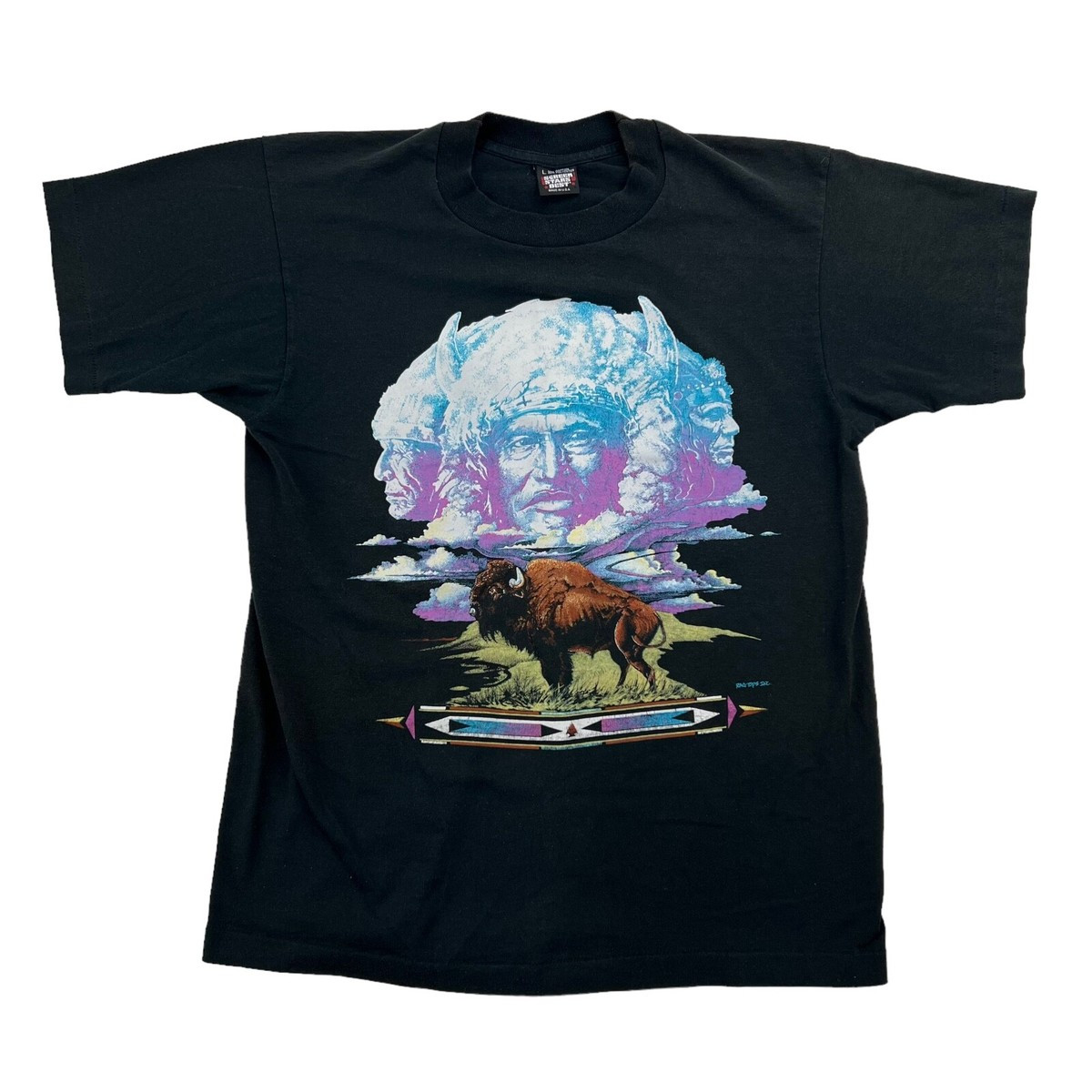 VTG Native American Buffalo Graphic Tee T-Shirt Sz L (Fits M) Single Stitch USA | eBay US