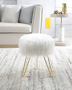 Amazon.com: C Comfortland Mid Century Vanity Stool Chair for Makeup Desk, Small Faux Fur FootStoo... | Amazon (US)