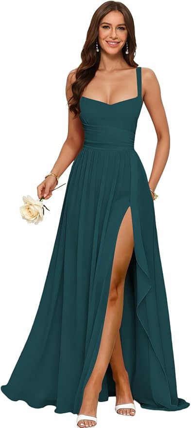 Chiffon Bridesmaid Dresses with Slit 2026 A Line Formal Evening Dress for Women GOSQ001 | Amazon (US)