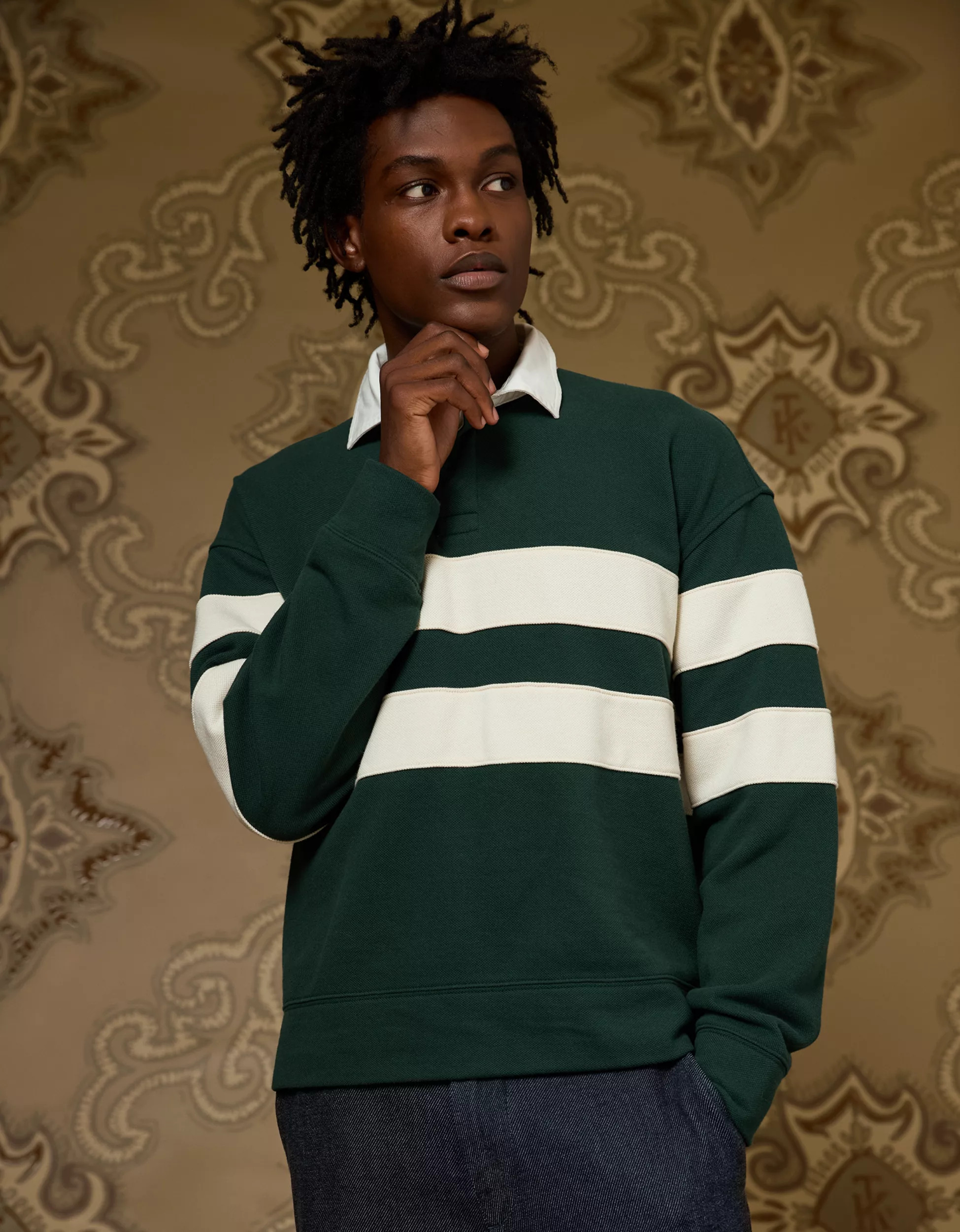 AE x Tru Kolors Pique Rugby Sweatshirt | American Eagle Outfitters (US & CA)