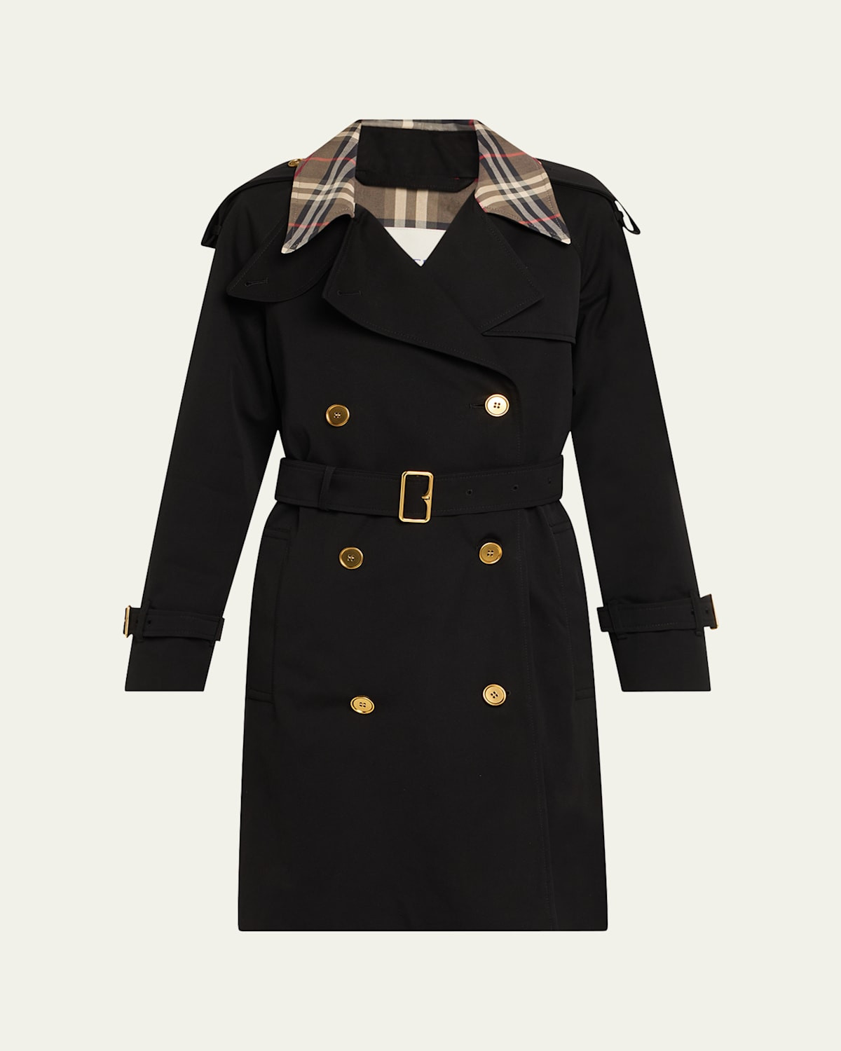 Castleford Check-Collar Belted Short Trench Coat | Bergdorf Goodman