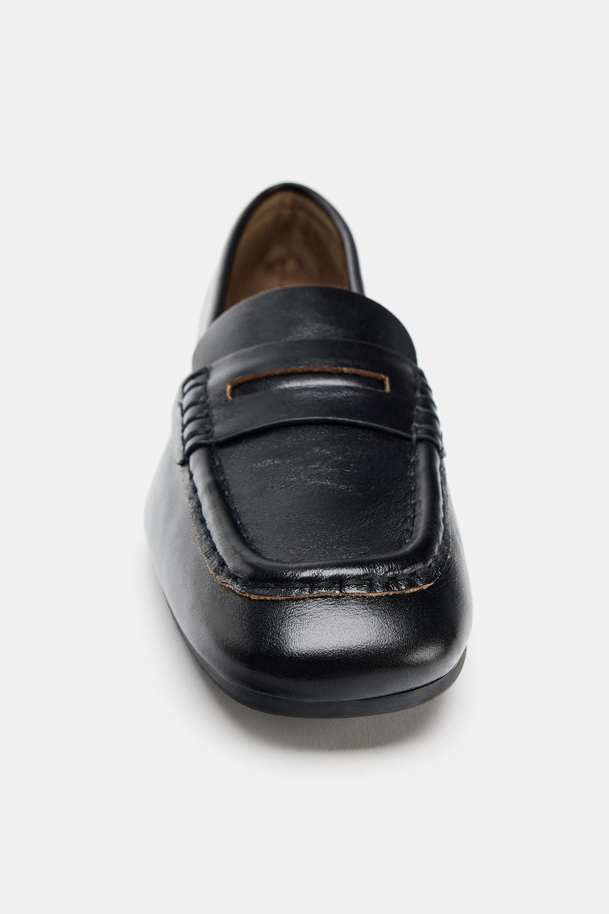 LEATHER LOAFERS WITH SQUARE TOE | Zara UK
