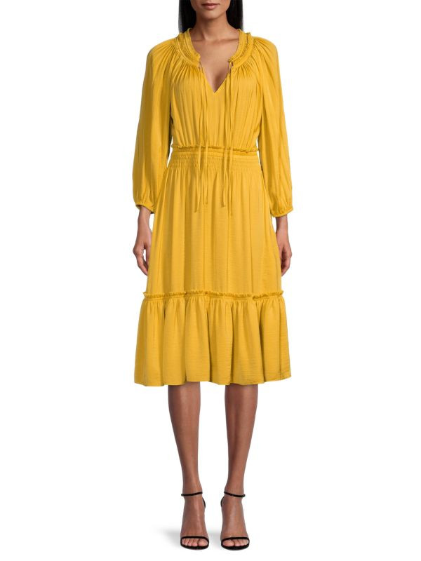Kobi Halperin Kassi Pleated Tie Neck Dress on SALE | Saks OFF 5TH | Saks Fifth Avenue OFF 5TH