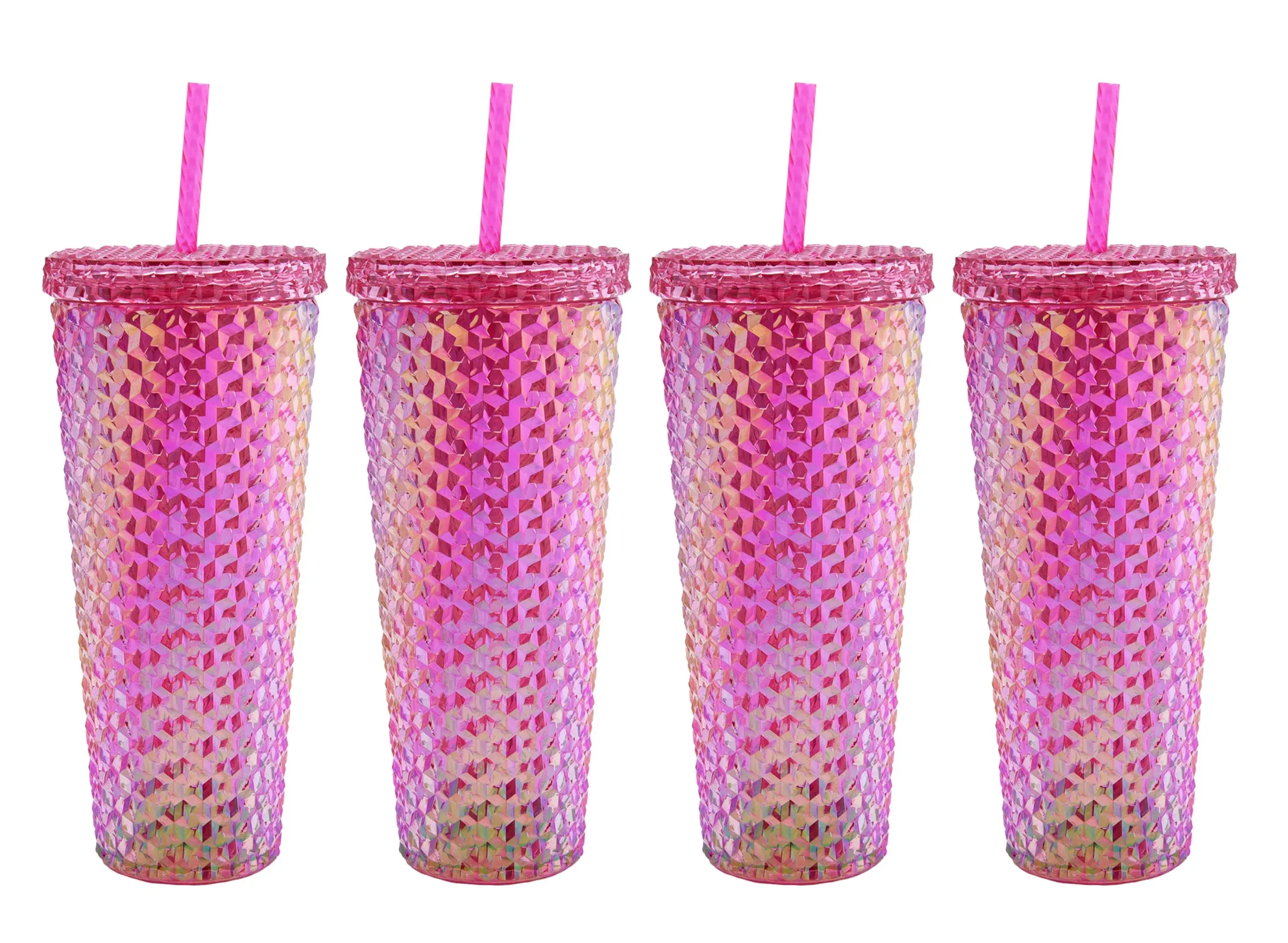 Mainstays 26 oz Double Wall Plastic Ombre Painting Textured Tumbler, Pink