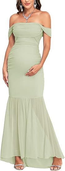 CYCLAMEN Off Shoulder Maternity Dress Elegant Mesh Mermaid Ruched Maxi Gown for Baby Shower Photo... | Amazon (US)