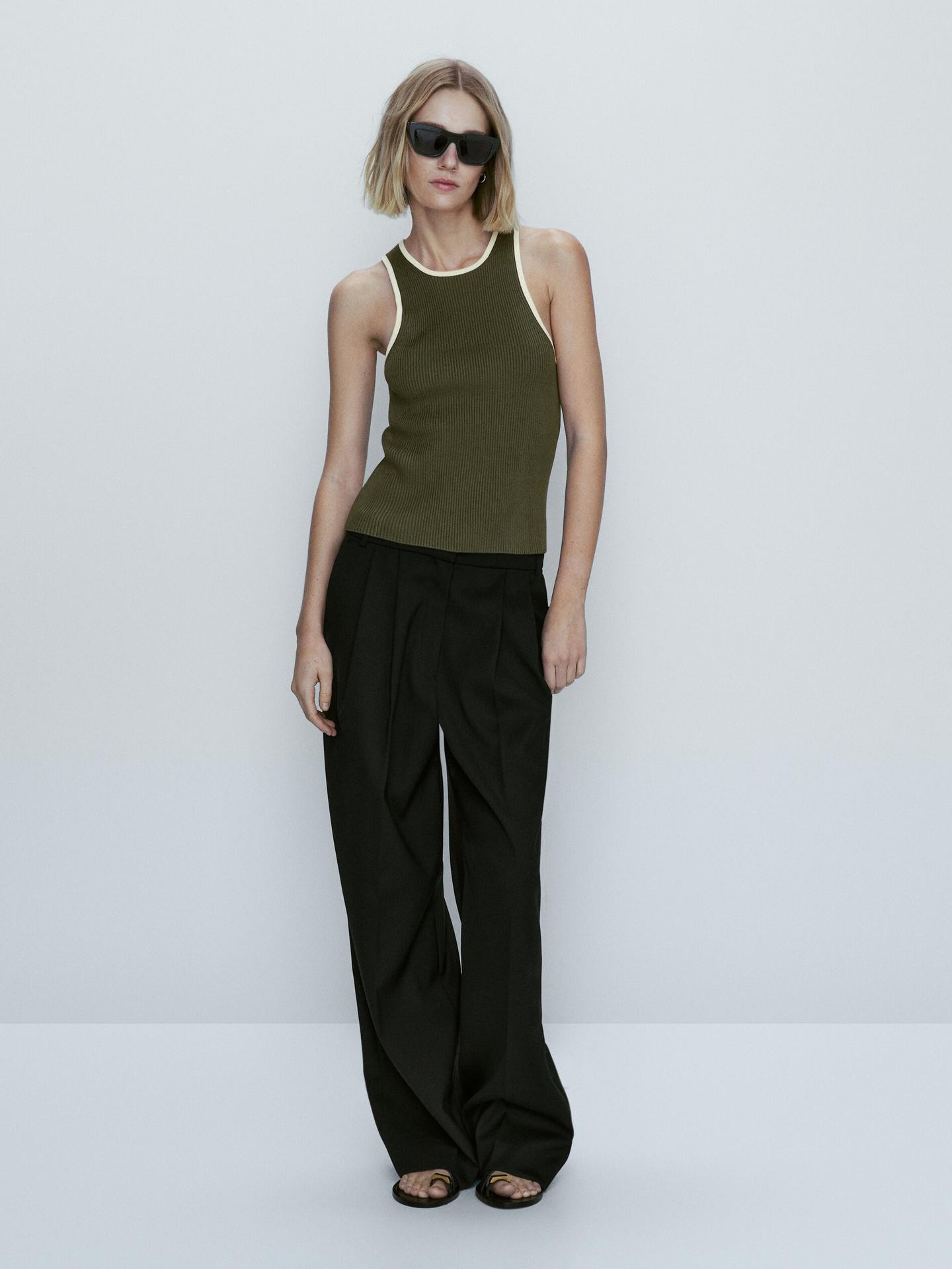 Contrast ribbed knit top | Massimo Dutti US