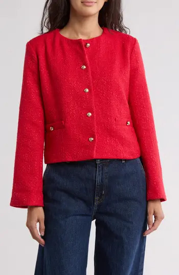 NORDSTROM RACK Cropped Tweed Jacket in Red Toreador at Nordstrom Rack, Size Small | Nordstrom Rack