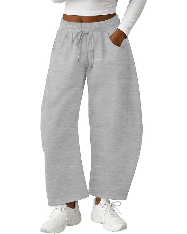 Lepunuo Barrel Sweatpants Women Casual Baggy Elastic Waisted Pants Wide Leg Gym Trousers with Poc... | Amazon (US)