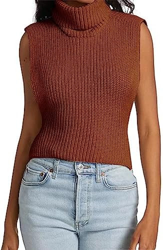 Womens Sleeveless Sweater Vest Turtleneck Ribbed Knit Tank Tops Basic Slim Fit Top | Amazon (US)