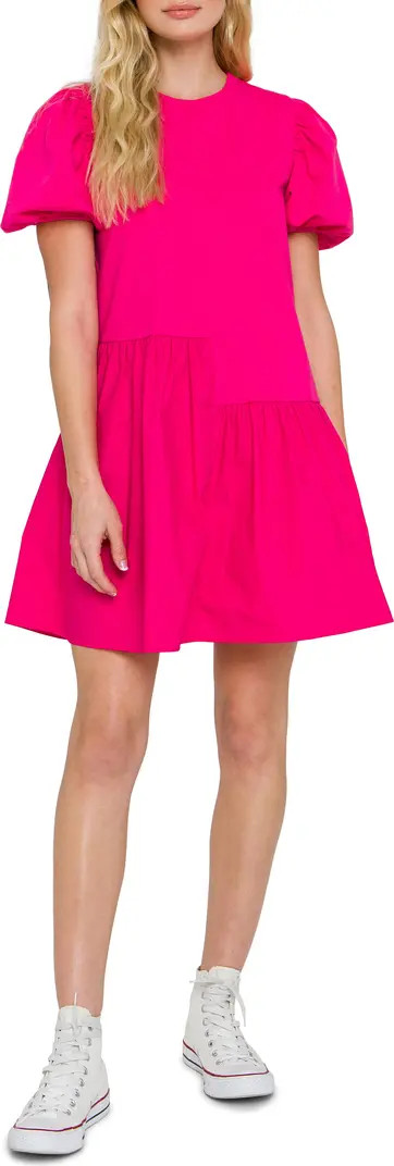 Puff Shoulder Mixed Media Minidress | Nordstrom