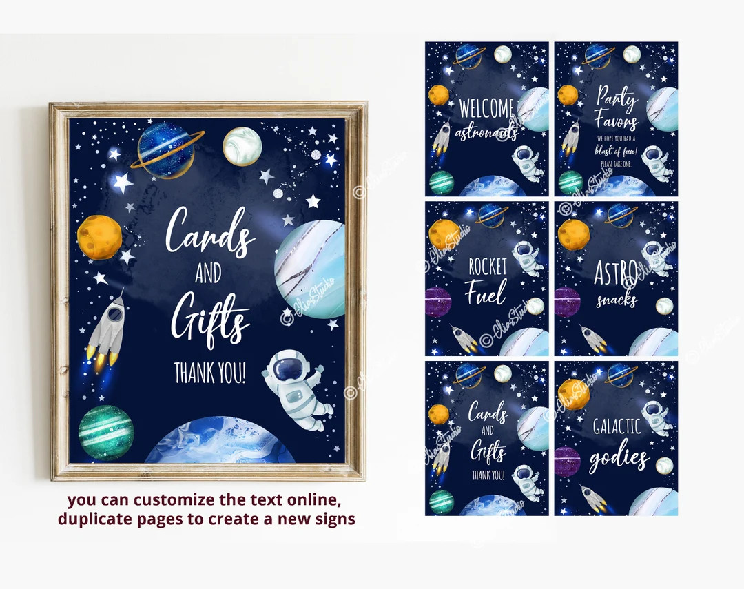 Outer Space Birthday Sign Set, First Trip Around The Sun Birthday Boy Favor Sign Bundle, Astronau... | Etsy (US)