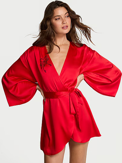 Satin Sparkle Bow Short Robe, Red, Xlxxl - Women's Robes - Victoria's Secret | Victoria's Secret (US / CA )