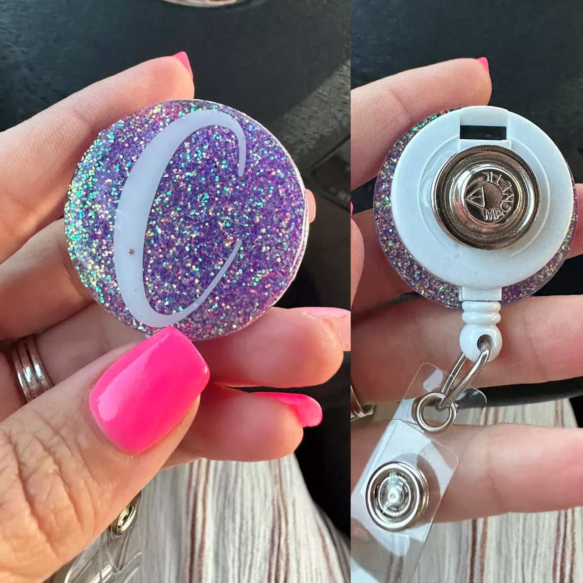 Personalized Retractable Glitter ID Badge Reel and Badge Buddy