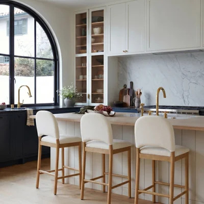Paterson Curved-Back Armless Fabric & Counter Stool With Solid Wood Frame | Wayfair North America