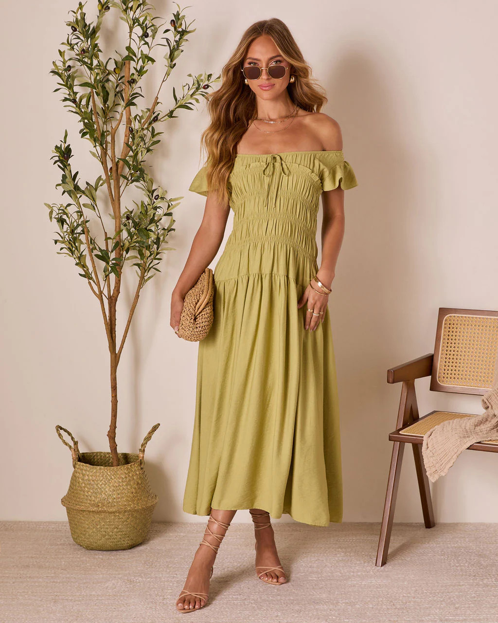 Linen Skies Flutter Sleeve Midi Dress | VICI