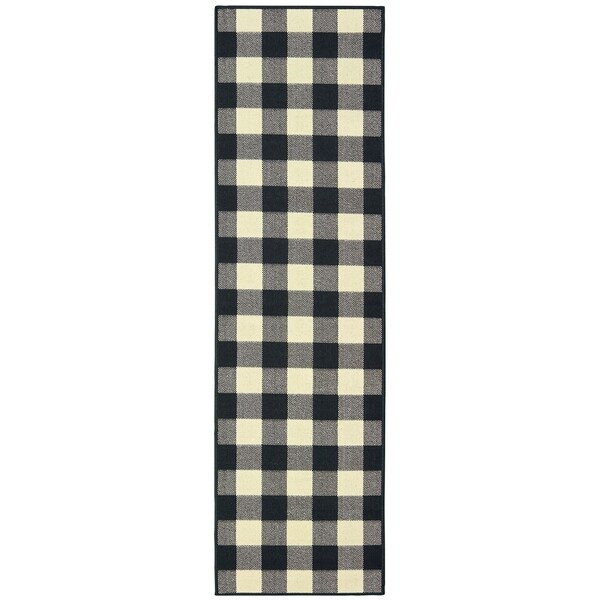 The Gray Barn Garland Gale Gingham Black and Ivory Indoor/ Outdoor Runner Rug - 2'3" x 7'6" Runne... | Bed Bath & Beyond