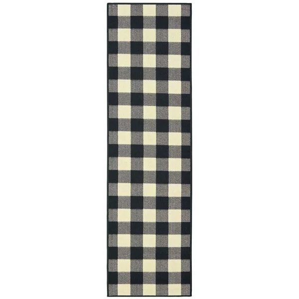 The Gray Barn Garland Gale Gingham Black and Ivory Indoor/ Outdoor Runner Rug - 2'3" x 7'6" Runne... | Bed Bath & Beyond