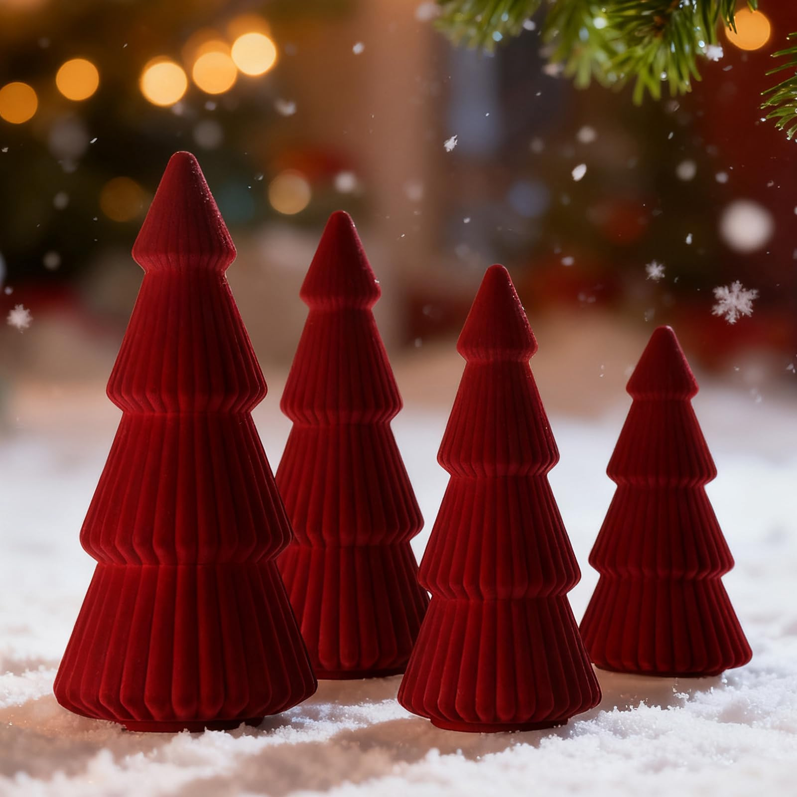 Lanpn 4 Pcs 10" 8" 6" Christmas Velvet Tree Figurine Decoration, Xmas Cone Tree Set Indoor, Small... | Amazon (CA)