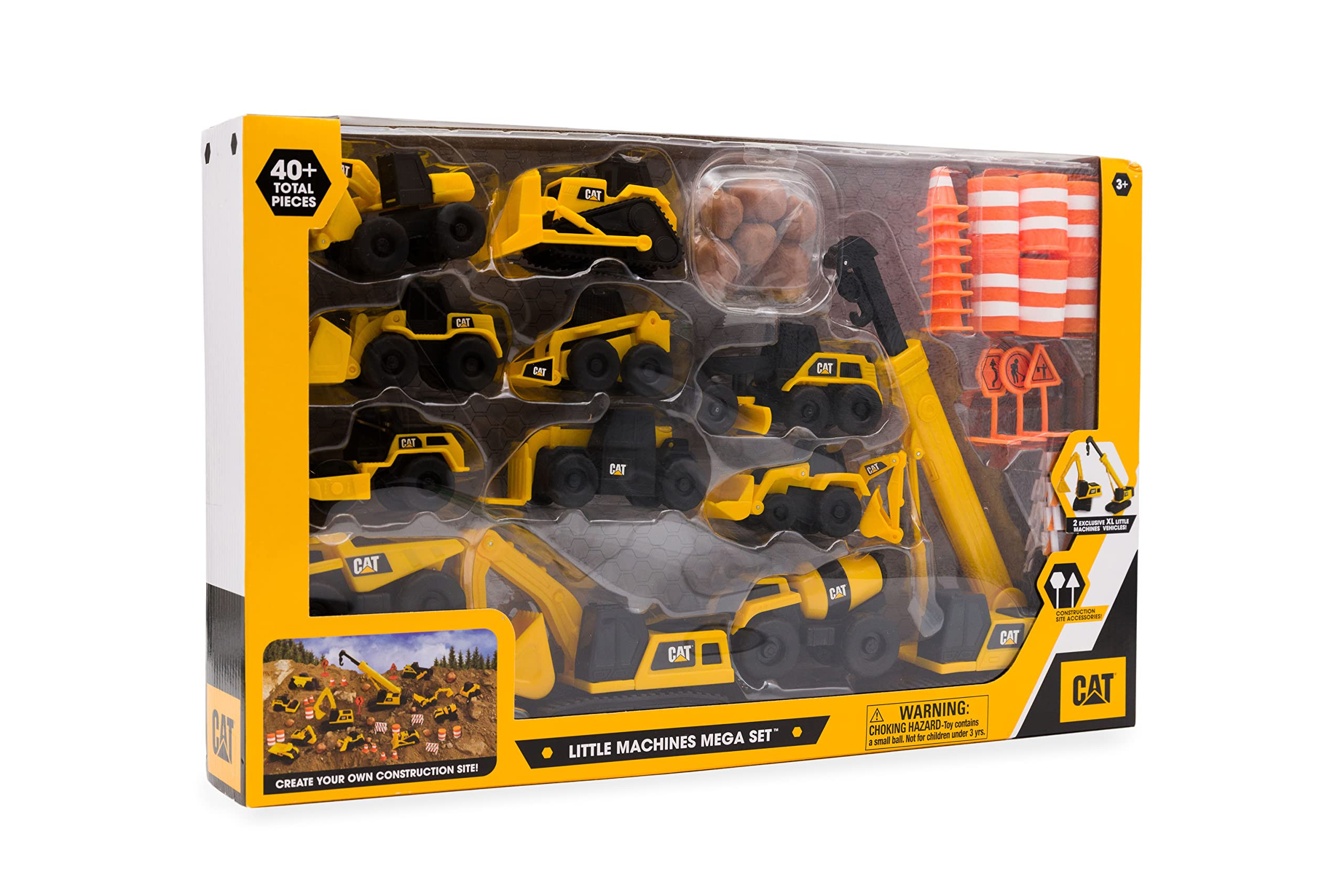 CAT Construction Toys, Little Machines Mega Set – 40+ Pieces with XL Crane & Excavator, 10 Mini... | Amazon (US)