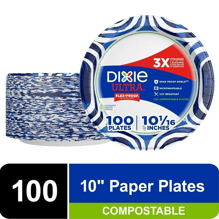 Dixie Ultra Compostable Paper Plates, Multicolor, 10 in, 100 Count | Walmart (US)
